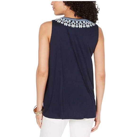 Style & Co Womens Sleeveless Embroidered Blouse - Picture 2 of 6